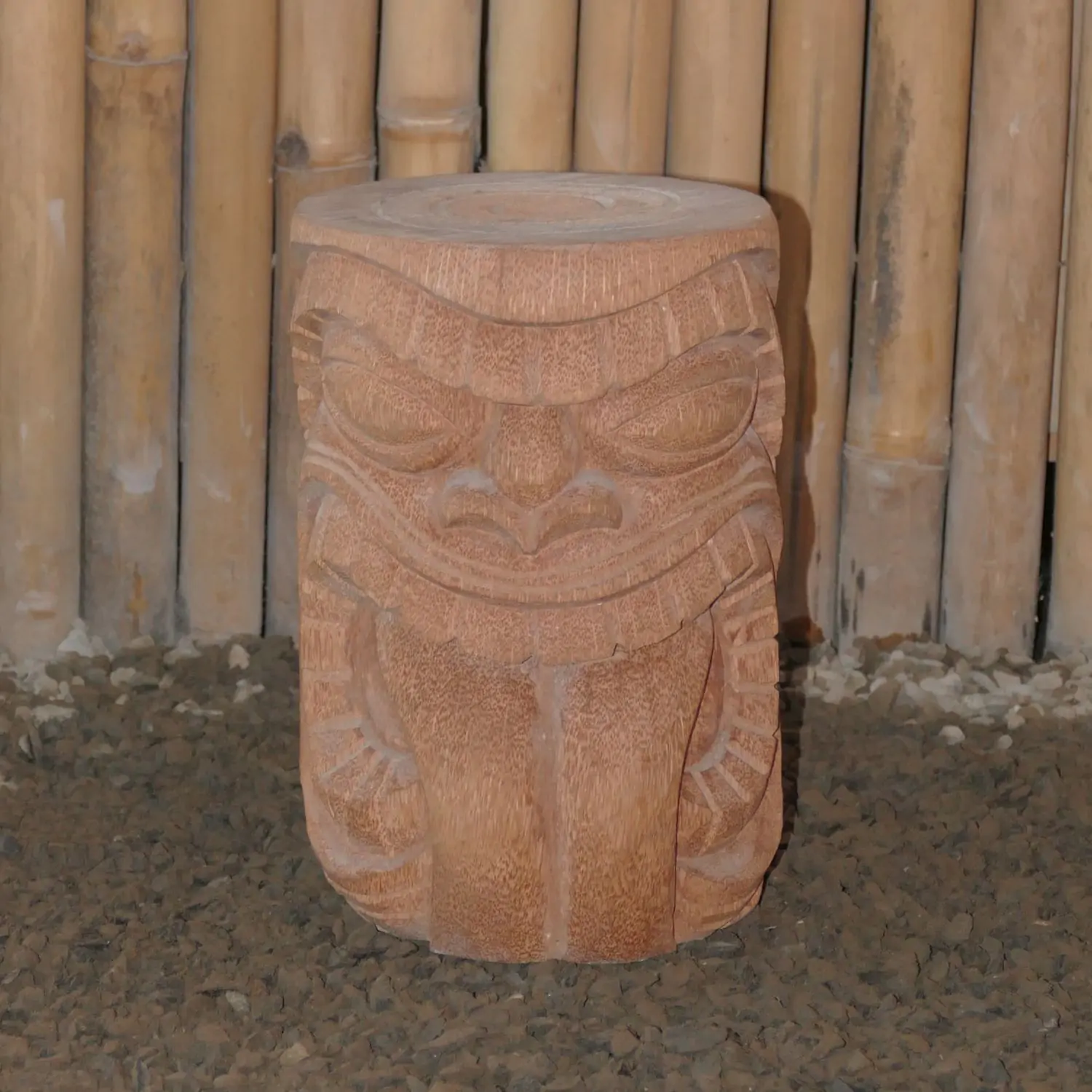  Product image 2 of the product “Tiki Statue as Stool - Polynesia style. From coconut palm 30cm Height. Approx. 22cm dia. Model 21 - Tongue out 2 ”